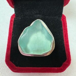 Echo of The Dreamer Vintage Aqua Sea Glass Ring in Sterling Silver